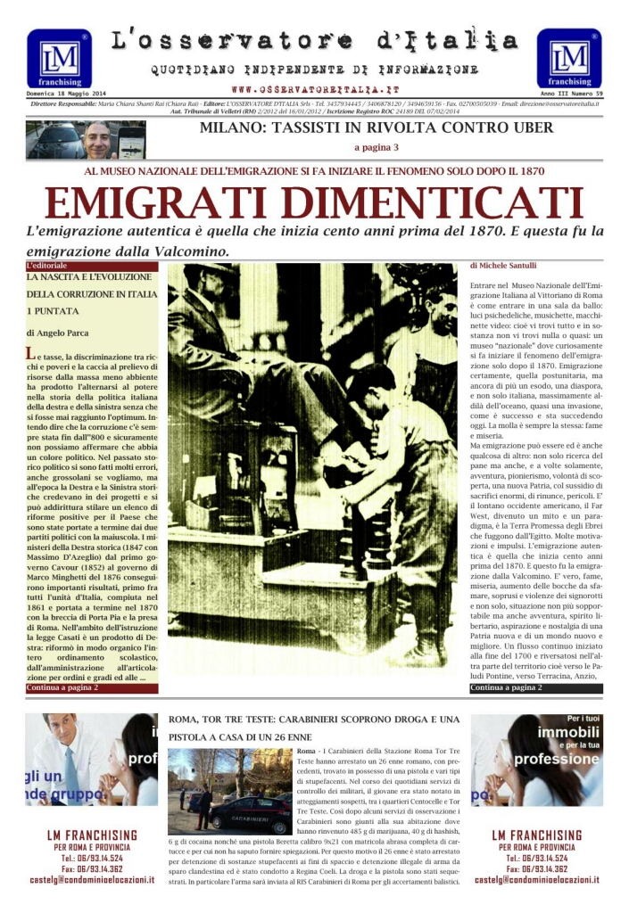L'osservatore d'Italia edizione del 18 Maggio 2014